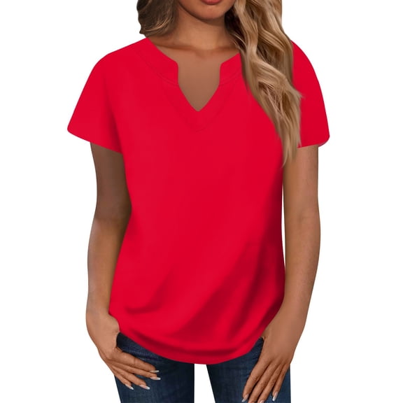 Womens Shirts Blouse Women's Tops Loose Casual V-Neck T-Shirt Short Sleeve Solid Color Fashion Top