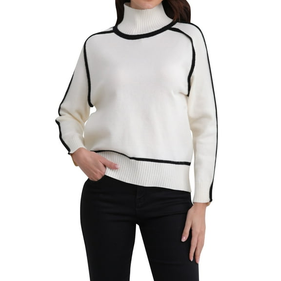 Womens Shirts Blouse Women's Turtleneck Pullover Sweater Solid Color Knit Long Sleeve Warm Top