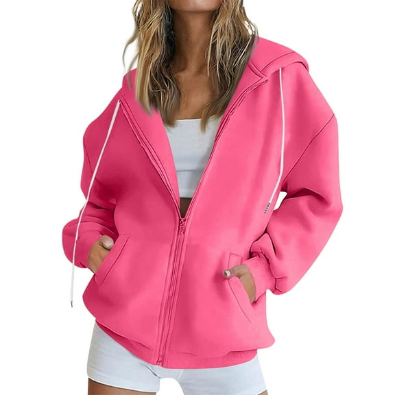 Womens Shirts Blouse Women's Zip Hoodie Long Sleeve Oversized Sweatshirt Fleece Jacket Pocket Sweatshirt Jacket