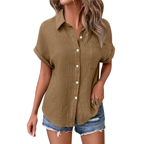 Womens Shirts Blouses Casual Tops Batwing Sleeve Pocket Patched Shirt Casual Work T Shirts Double Layer Wrinkled Fabric Workout Tops