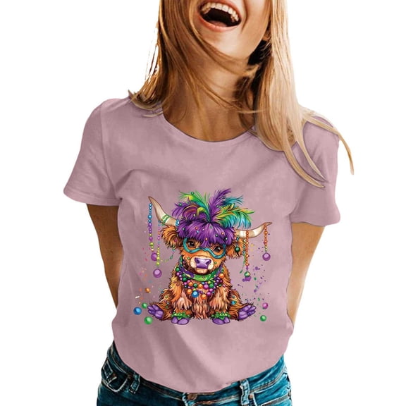 Womens Shirts Blouses Graphic Print Short Sleeve Crewneck Festival Womens Shirts Tank,Pink,M