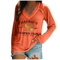 thumbnail image 1 of Womens Shirts Blouses Pumpkin And Letter V Neck Print Long Sleeve Plus Size Womens Clothing,Orange,XL, 1 of 4