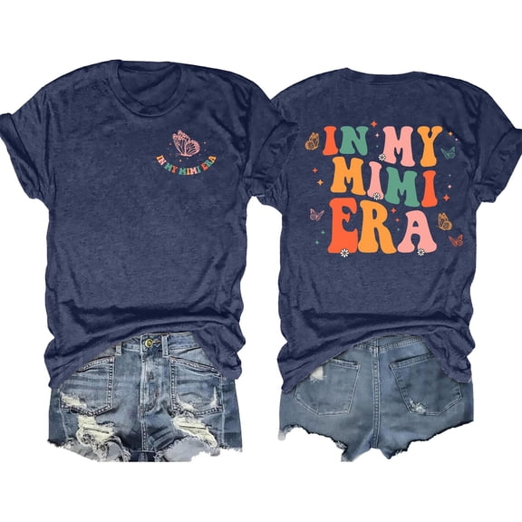 Womens Shirts Blouses Short Sleeve Crew Neck Printed Soft Fashion Apparel Ladies Clothing,Dark Blue,M