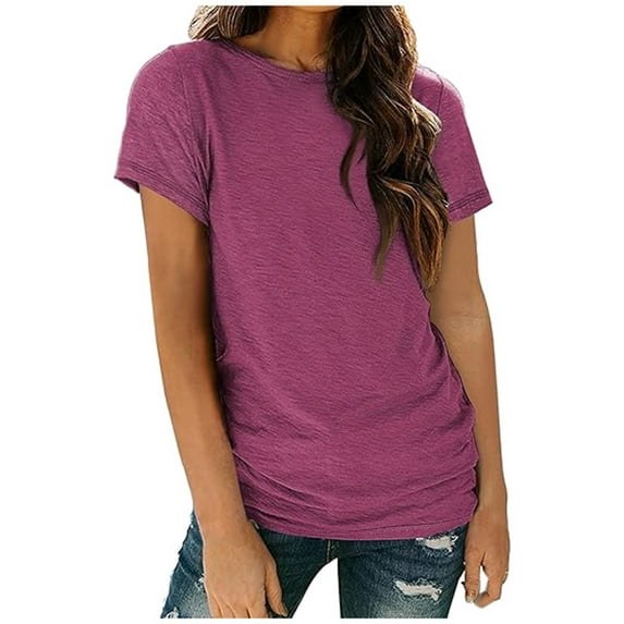 Womens Shirts Blouses Solid Color Crew Neck Short Sleeved Slim Fit Womens Golf Shirt,Purple,XL