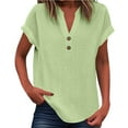 thumbnail image 1 of Womens Shirts Blouses Solid Color V-Neck Button Loose Short Sleeved Womens Summer Clothes, 1 of 4