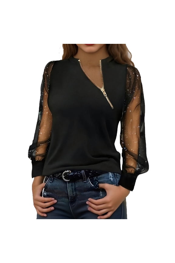 Womens Shirts Blouses off The Shoulder Lace Mesh Patchwork Long Sleeved Fashion Petite Tops,Black,XL