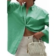 thumbnail image 1 of Womens Shirts Button Down Stripe Long Sleeve Blouse Fashion Casual Tops 2025 Dark Green XL, 1 of 5