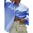 thumbnail image 1 of Womens Shirts Button Down Stripe Long Sleeve Blouse Fashion Casual Tops 2025 Denim Blue L, 1 of 5