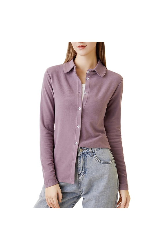 Womens Shirts Casual Casual Tops for Women Ladies' Early Autumn Solid Color German Velvet Lapel Cardigan Shirt Top