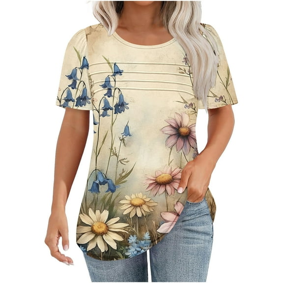 Womens Shirts Casual Cotton Women's Clothing Plus Size Tops Crewneck Short Sleeve Shirt Women Summer Casual Tops Summer Clothes for Women 2026
