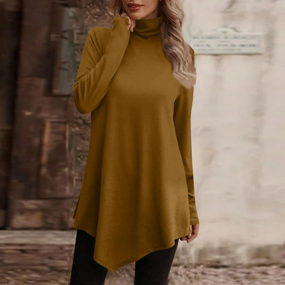 Womens Shirts Casual Loose Casual Fashion Floral Print Shirt Tops High Neck Irregular Hem Long Sleeve Pullover Tops