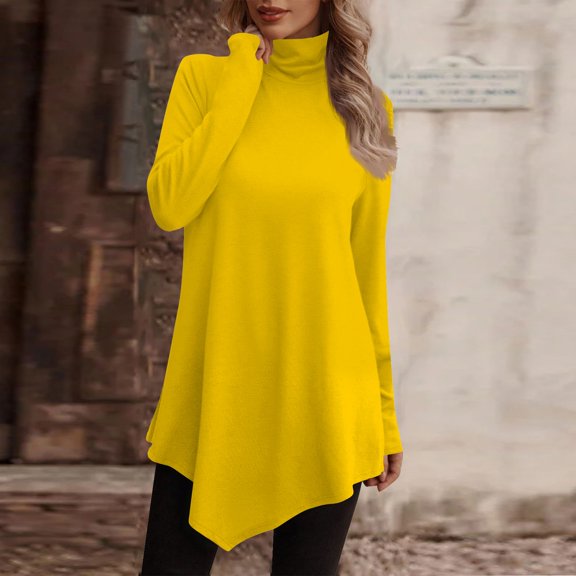 Womens Shirts Casual Loose Casual Fashion Floral Print Shirt Tops High Neck Irregular Hem Long Sleeve Pullover Tops