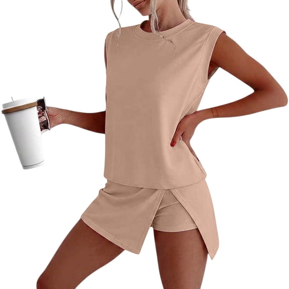 Womens Shirts Casual Solid Color Short Sleeve 2 Piece Skirt Sets Skirt Sets Women 2 Piece Outfits Yellow M