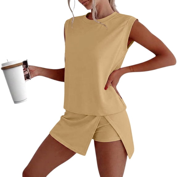 Womens Shirts Casual Solid Color Short Sleeve 2 Piece Skirt Sets Skirt Sets Women 2 Piece Outfits Yellow Xl