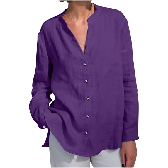 Womens Shirts Dress Shirts for Women Solid Color V-neck Loose Button Blouse Half Sleeve Casual Work Tunic Tops