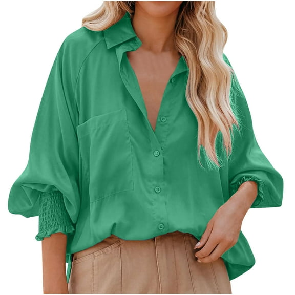 Womens Shirts Women's Lapel Neck Chiffon Tops Plus Size Long Sleeve Blouse Shirts Office Work Shirt Tees Party Clubwear