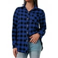 thumbnail image 1 of Womens Shirts Collared Long Sleeve Fashion Winter Long Sleeve Turndown Collar Plaid Regular Tank Tops Oversized Blouses Tops with Pockets Blue,S, 1 of 1