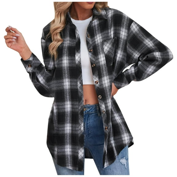 Womens Shirts Collared Long Sleeve V Neck Button Down Fashion Print Casual Long Sleeve Turndown Collar Button Shirt Tops Long Sleeve Shirt Fall Outfits 2025 Black,XL