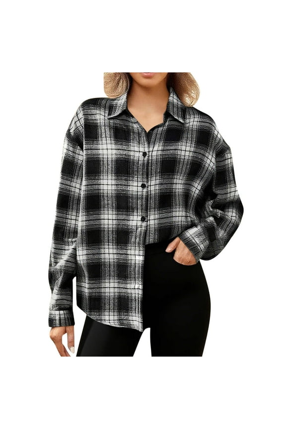 Womens Shirts Collared Long Sleeve Woman Long Sleeve Open Front Loose Outerwear Printing Blouse Coat Blouse Long Sleeve Shirt Jacket Coats with Pockets Black,XS