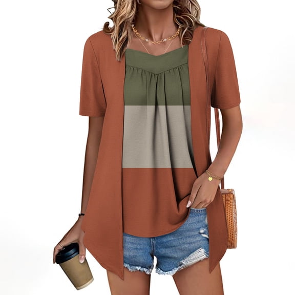 Womens Shirts Cute Summer Lightweight Tunic Flowy Tops Short Sleeve Blouse Dressy Casual