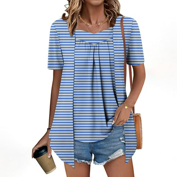 Womens Shirts Cute Summer Lightweight Tunic Flowy Tops Short Sleeve Blouse Dressy Casual