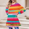 thumbnail image 1 of Womens Shirts Dresses Fashion Color Block Printed Blouses Top Loose Casual Round Neck Shirts Ruffle Hem Pleated Pullover Dress, 1 of 4