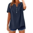 thumbnail image 1 of Womens Shirts Dressy Casual! Comdrip Cotton Linen Shirts for Women Summer Button Down Tops Short Sleeve Casual Blouses Oversized Tshirts 2025 Henley Shirts for Women Navy M, 1 of 9