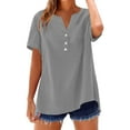 thumbnail image 1 of Womens Shirts Dressy Casual! Comdrip Cotton Linen Shirts for Women Summer Button Down Tops Short Sleeve Casual Blouses Oversized Tshirts 2025 Henley Shirts for Women Grey 2XL, 1 of 9