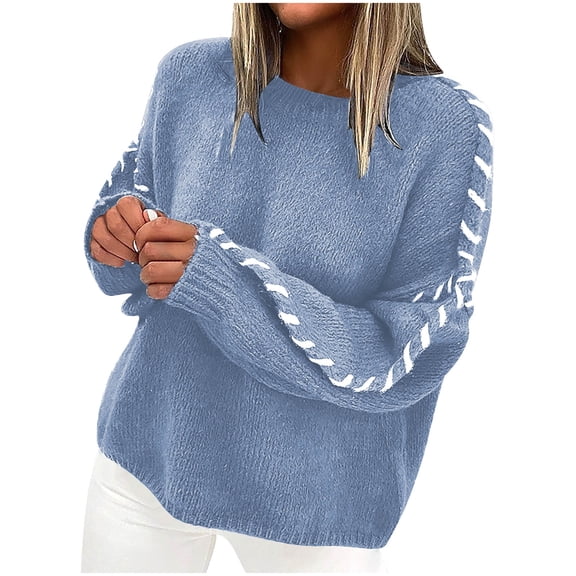 Womens Shirts Fall Sevevn Women's Chunky Knit Sweaters 2025 Fall Long Sleeve Crew Neck Oversized Pullover Tops Winter Fashion Clothes