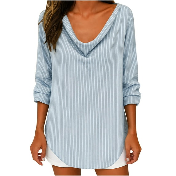 Womens Shirts Fall Sevevn Womens Spring And Summer V-Neck Long Sleeve Solid Loose Casual Top