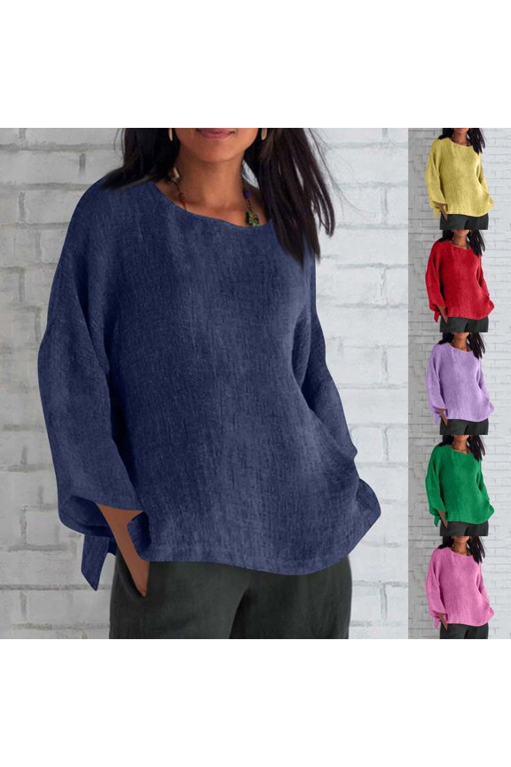 Womens Shirts Fashion Crewneck Solid Color Casual Plus Size Save 65% Instantly!