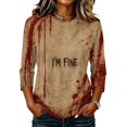 thumbnail image 1 of Womens Shirts Halloween Funny 3/4 Sleeve T Shirts Horror Halloween Printed Tops Spooky Crew Neck Pullover Holiday Three Quarter Length Blouses, L, 1 of 7