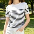 thumbnail image 1 of Womens Shirts Knit Striped Short Sleeve T-Shirts Lightweight Comfort Crewneck Tees (White M), 1 of 3