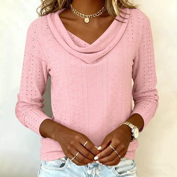Womens Shirts Lace Round Neck Lapel Pullover Linen Solid Casual Sweatshirt 3/4 Sleeves Blouses