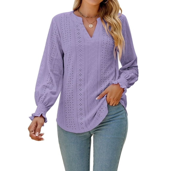 Womens Shirts Lace Top Casual Long Sleeve V Neck Shirts for Womens Puffed Puffed Sleeves Tops for Womens Cogild