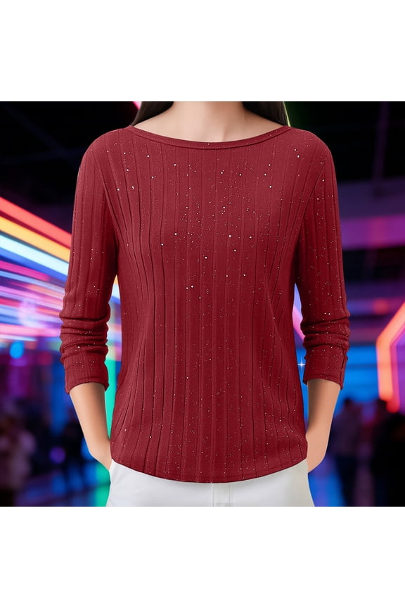 Womens Shirts Ladies Glitter Real Sequin One Shoulder Strip Warm Sweater Fashion Clothing