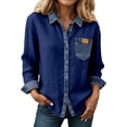 thumbnail image 1 of Womens Shirts Lapel Color Block Long Sleeve Button Down Blouse Stylish Dressy Casual Summer Shirts, 1 of 4