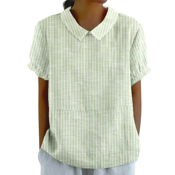 Womens Shirts Lapel Striped Back Button Loose Summer Tshirts Shirts for Women Multicolor L