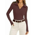 thumbnail image 1 of Womens Shirts Long Sleeve Business Casual Tops Collared V Neck Ribbed Knit Sweater Slim Fit Blouses Coffee Color M, 1 of 3