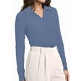 thumbnail image 1 of Womens Shirts Long Sleeve Business Casual Tops Collared V Neck Ribbed Knit Sweater Slim Fit Blouses Fog Blue S, 1 of 3