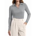 thumbnail image 1 of Womens Shirts Long Sleeve Business Casual Tops Collared V Neck Ribbed Knit Sweater Slim Fit Blouses Light Gray M, 1 of 5