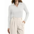 thumbnail image 1 of Womens Shirts Long Sleeve Business Casual Tops Collared V Neck Ribbed Knit Sweater Slim Fit Blouses White XXL, 1 of 3