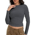thumbnail image 1 of Womens Shirts Long Sleeve Crew Neck Ruched Stretch Basic Fitted Tee Shirts Tops, 1 of 6