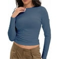 thumbnail image 1 of Womens Shirts Long Sleeve Crew Neck Ruched Stretch Basic Fitted Tee Shirts Tops, 1 of 6