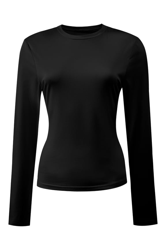 Womens Shirts Long Sleeve Crew Neck Ruched Stretch Basic Fitted Tee Shirts Tops