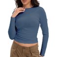 thumbnail image 1 of Womens Shirts Long Sleeve Crew Neck Ruched Stretch Basic Fitted Tee Shirts Tops, 1 of 6