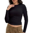 thumbnail image 1 of Womens Shirts Long Sleeve Crew Neck Ruched Stretch Basic Fitted Tee Shirts Tops, 1 of 6