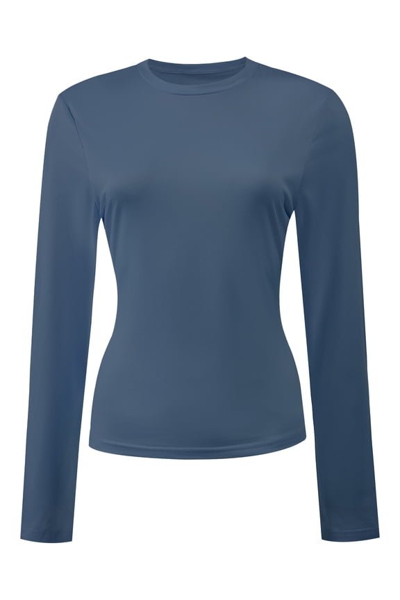 Womens Shirts Long Sleeve Crew Neck Ruched Stretch Basic Fitted Tee Shirts Tops