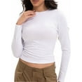 thumbnail image 1 of Womens Shirts Long Sleeve Crew Neck Ruched Stretch Basic Fitted Tee Shirts Tops, 1 of 6