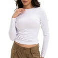 thumbnail image 1 of Womens Shirts Long Sleeve Crew Neck Ruched Stretch Basic Fitted Tee Shirts Tops, 1 of 6